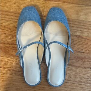 Nine West Denim Blue Mules with Floral Accent